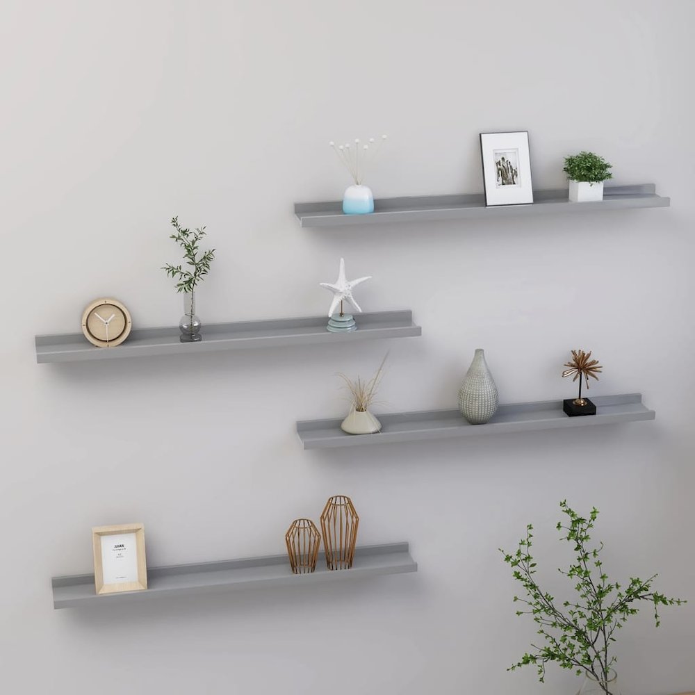 Wall Shelf Set of 4 Gray MDF 31.5x3.5x1.2 in Wall mounting. Picture 2