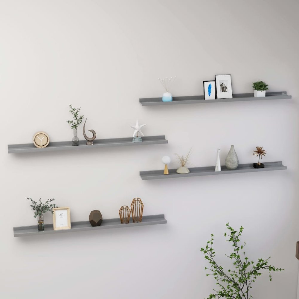 Wall Shelf Set of 4 Grey MDF Wall Shelf Rectangular Modern. Picture 1