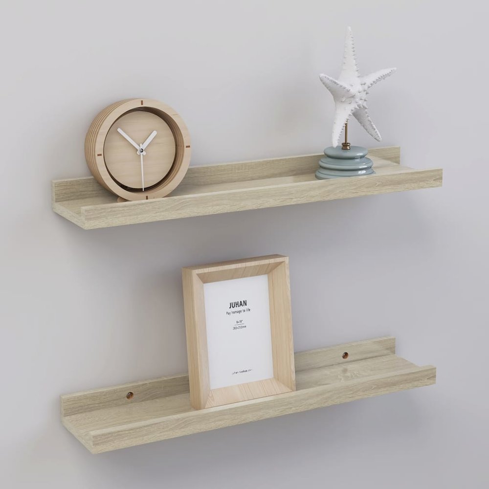 Wall Shelf Set of 2 Sonoma Oak MDF Medium Wall Shelf. Picture 1