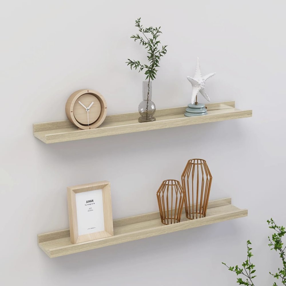 Wall Shelf Set of 2 Sonoma Oak MDF Wall Mounting Wall Shelf. Picture 1
