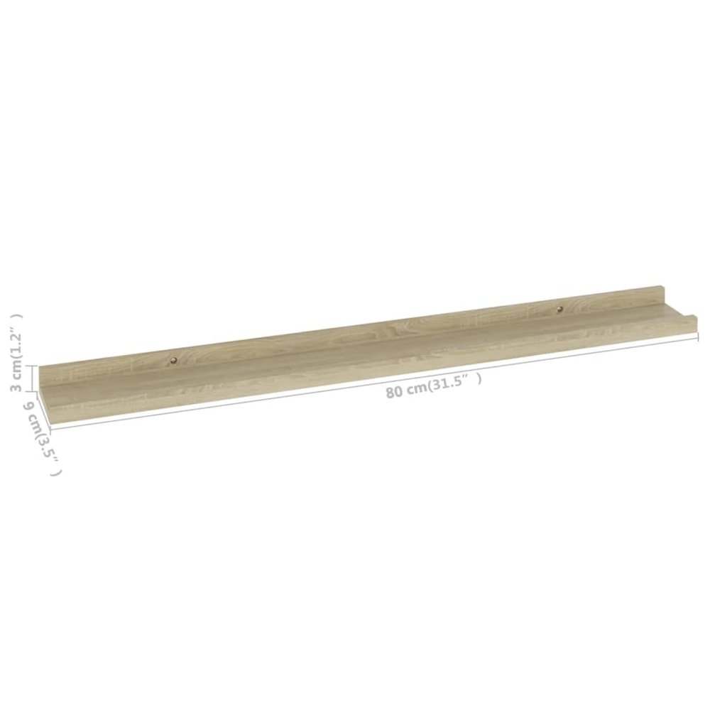 vidaXL Wall Shelves 2 pcs Sonoma Oak 31.5"x3.5"x1.2". Picture 9
