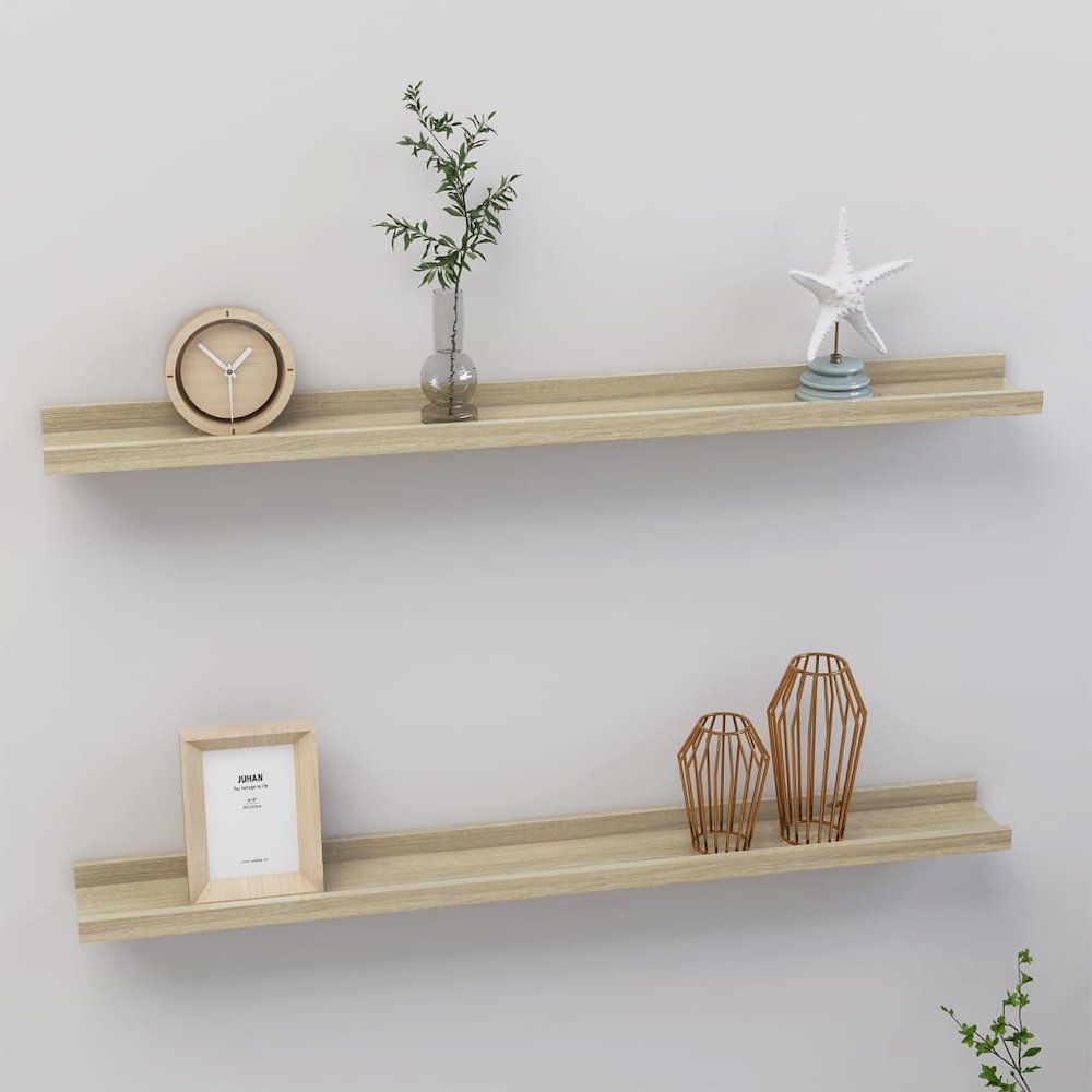 vidaXL Wall Shelves 2 pcs Sonoma Oak 31.5"x3.5"x1.2". Picture 1