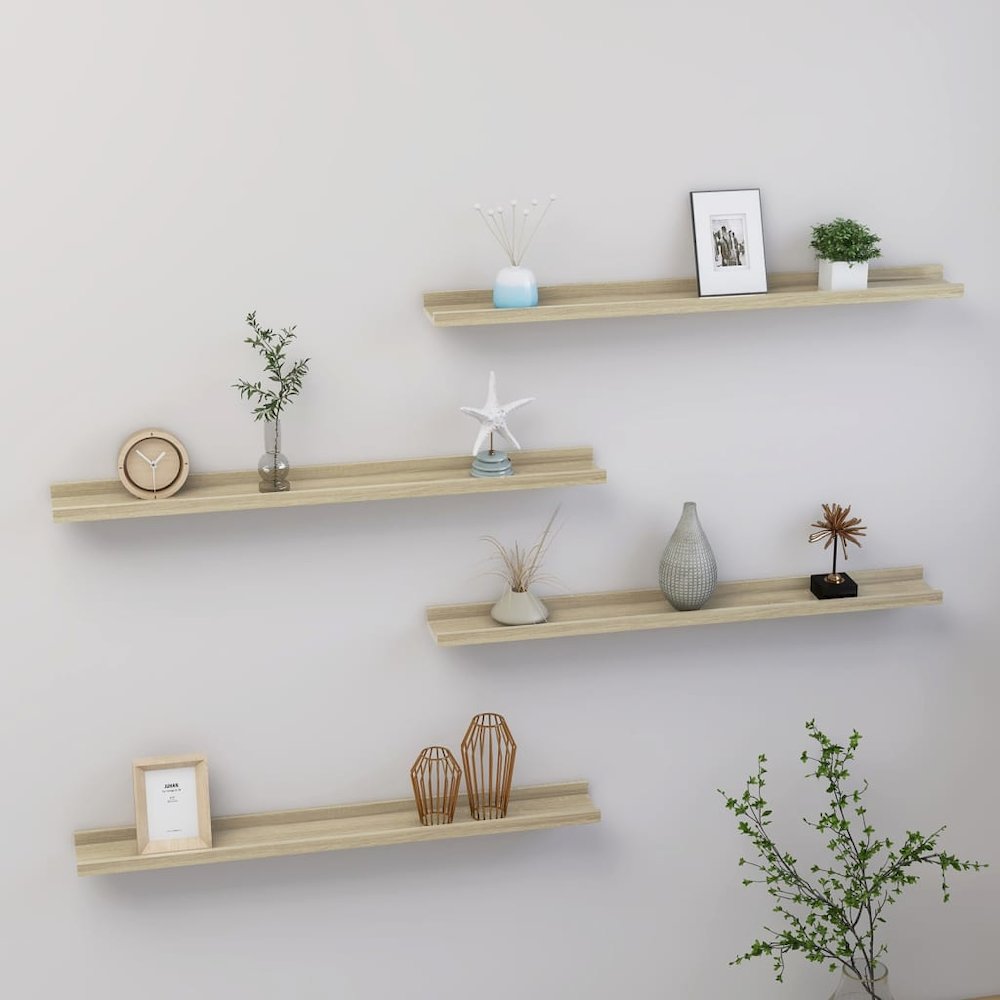 Wall Shelf Set of 4 Sonoma oak MDF 31.5 in x 3.5 in x 1.2 in. Picture 1