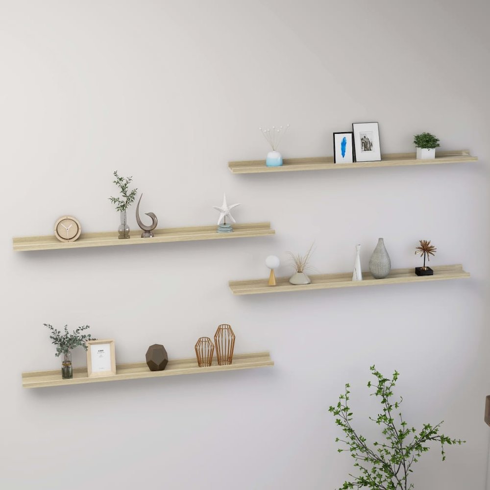 Wall Shelf Set of 4 Sonoma Oak MDF 39.4x3.5x1.2 in. Picture 1
