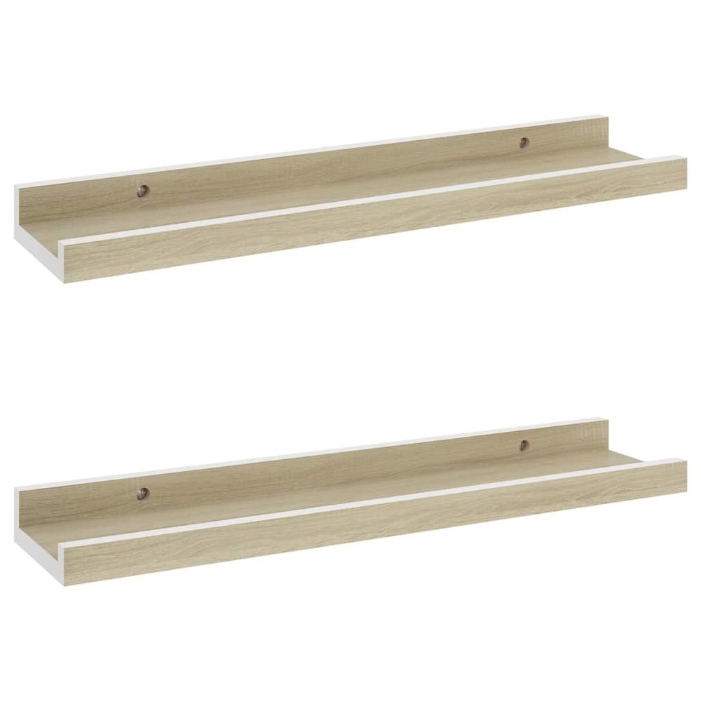 Wall Shelf Set of 2 White and Sonoma Oak MDF 15.7 x 3.5 x 1.2 in. Picture 2