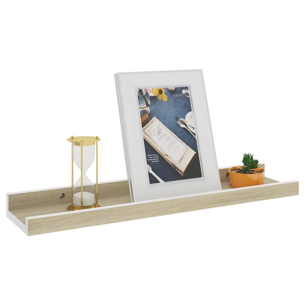 Wall Shelf Set of 2 White and Sonoma Oak MDF 15.7 x 3.5 x 1.2 in. Picture 3