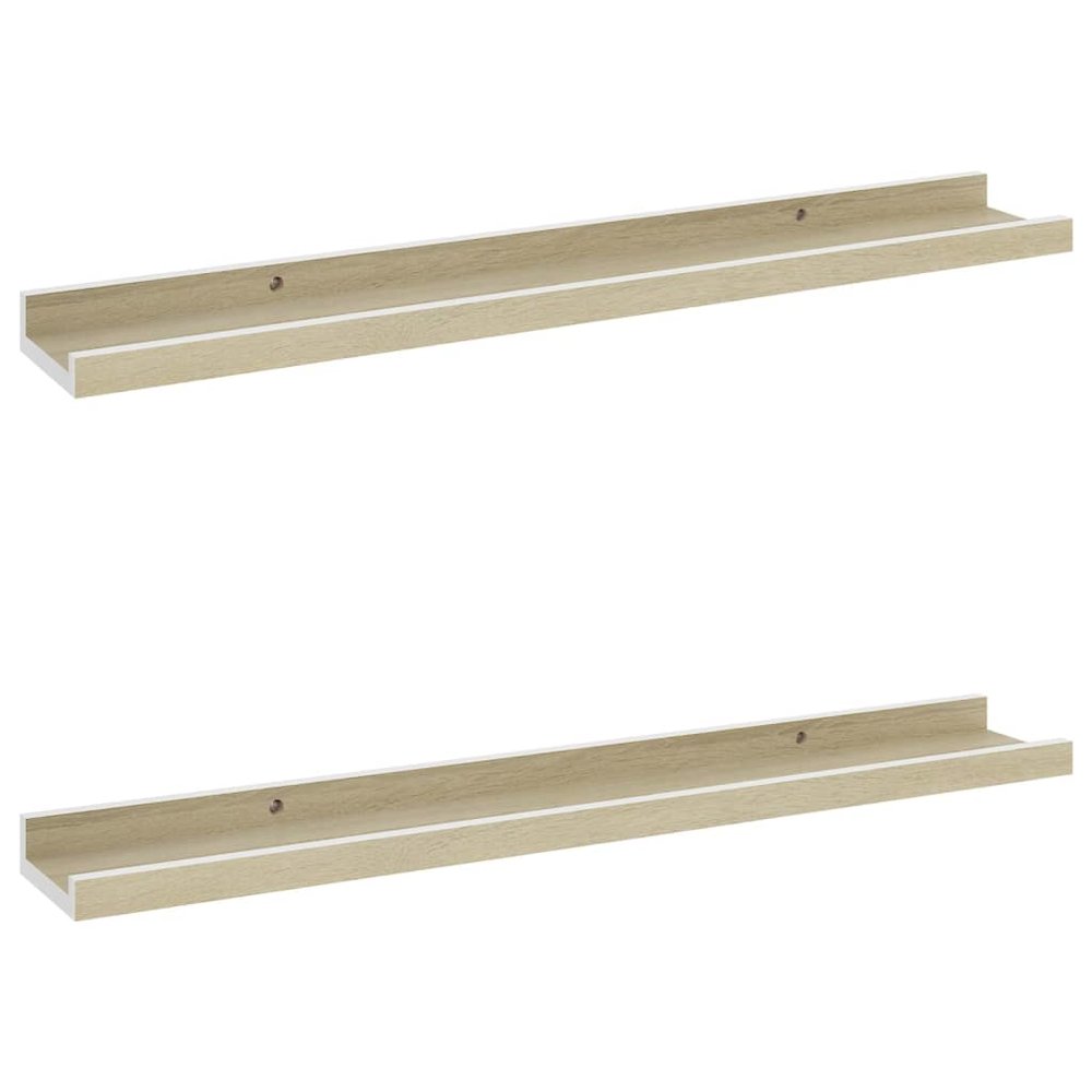 Wall Shelf Set of 2 White and Sonoma Oak MDF 23.6in long. Picture 2