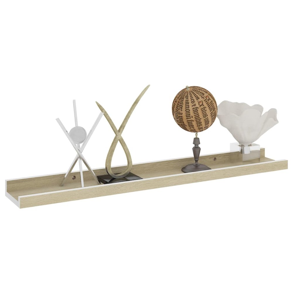 Wall Shelf Set of 2 White and Sonoma Oak MDF 23.6in long. Picture 3