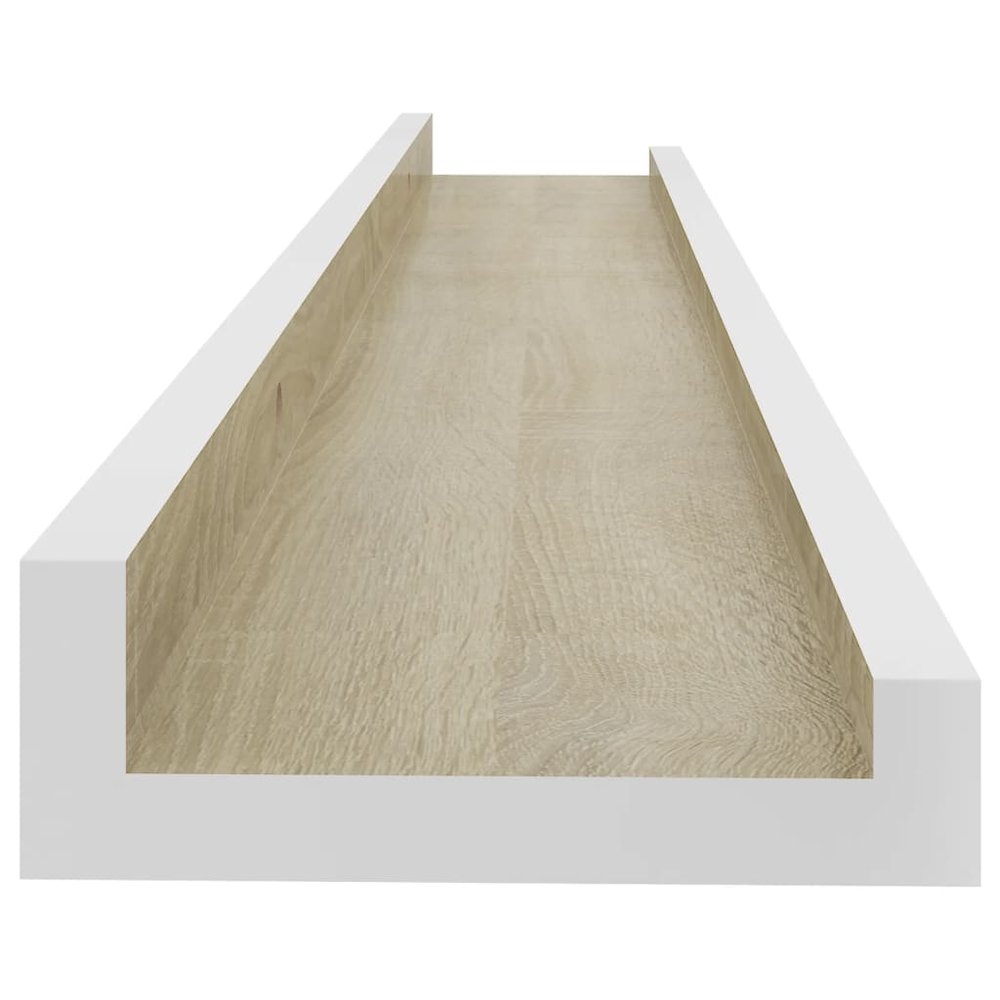 Wall Shelf Set of 2 White and Sonoma Oak MDF 23.6in long. Picture 6
