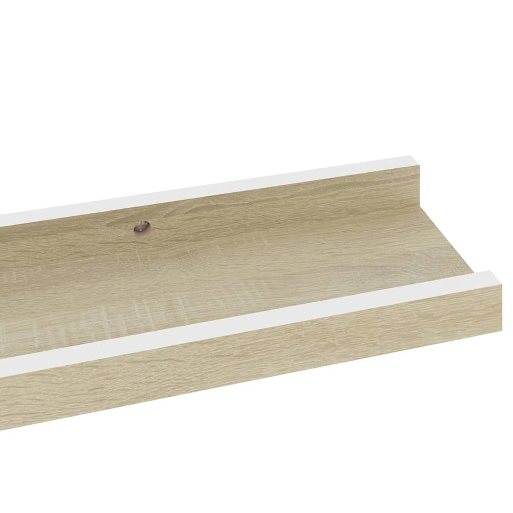 Wall Shelf Set of 2 White and Sonoma Oak MDF 23.6in long. Picture 7