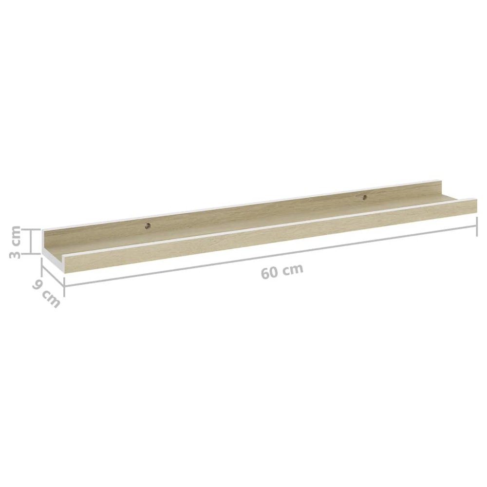 Wall Shelf Set of 2 White and Sonoma Oak MDF 23.6in long. Picture 9