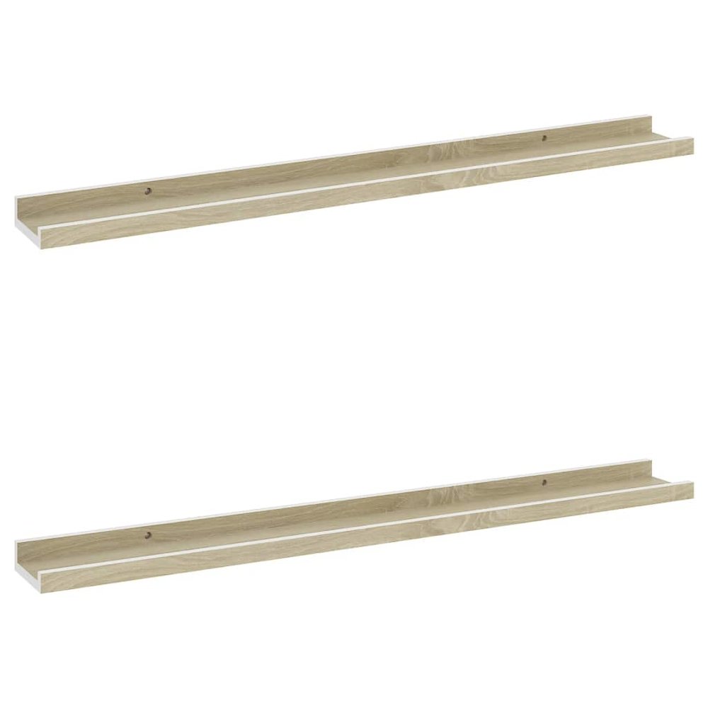 Wall Shelf Set of 2 White and Sonoma Oak MDF 31.5 x 3.5 x 1.2 in. Picture 2