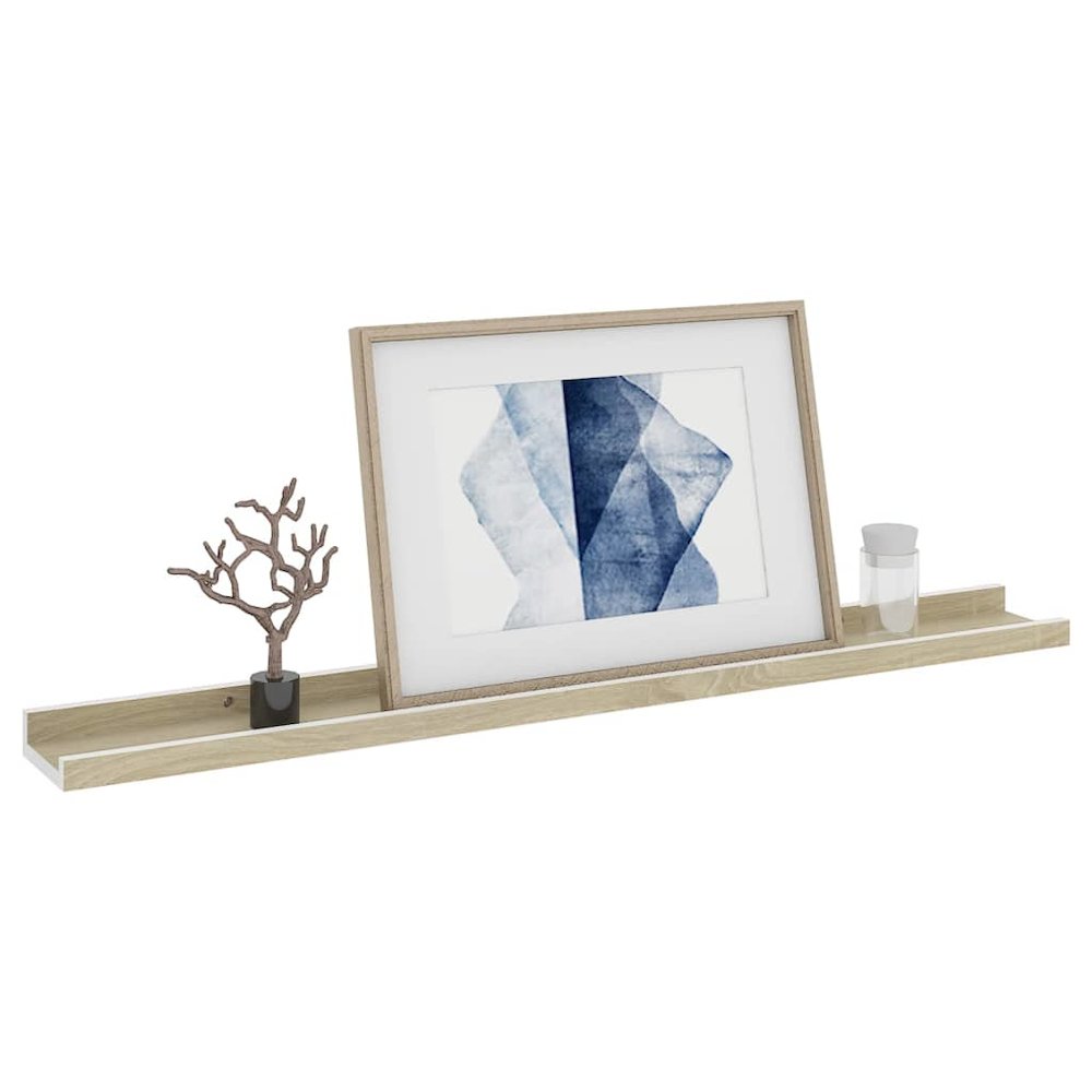 Wall Shelf Set of 2 White and Sonoma Oak MDF 31.5 x 3.5 x 1.2 in. Picture 3