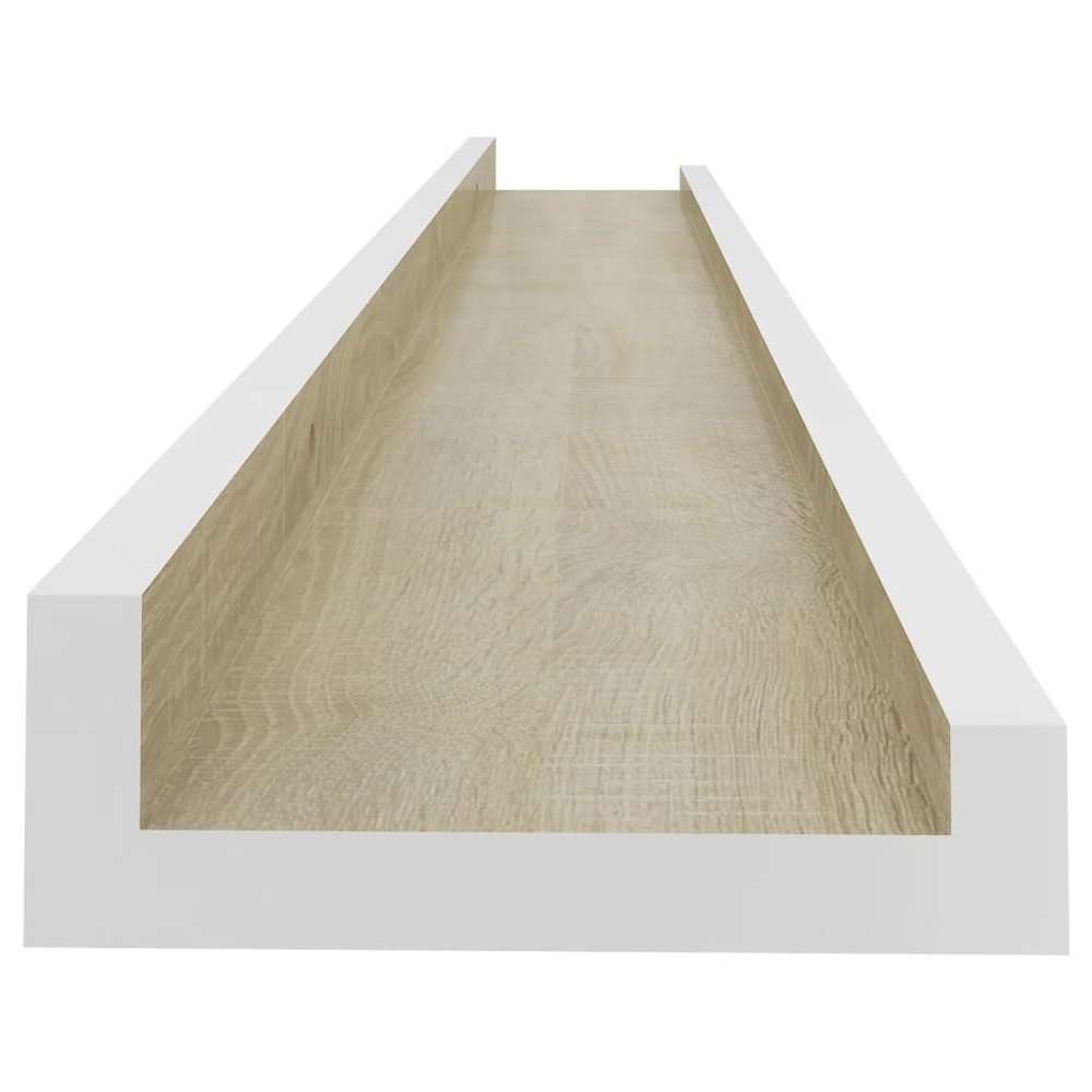 Wall Shelf Set of 2 White and Sonoma Oak MDF 31.5 x 3.5 x 1.2 in. Picture 6
