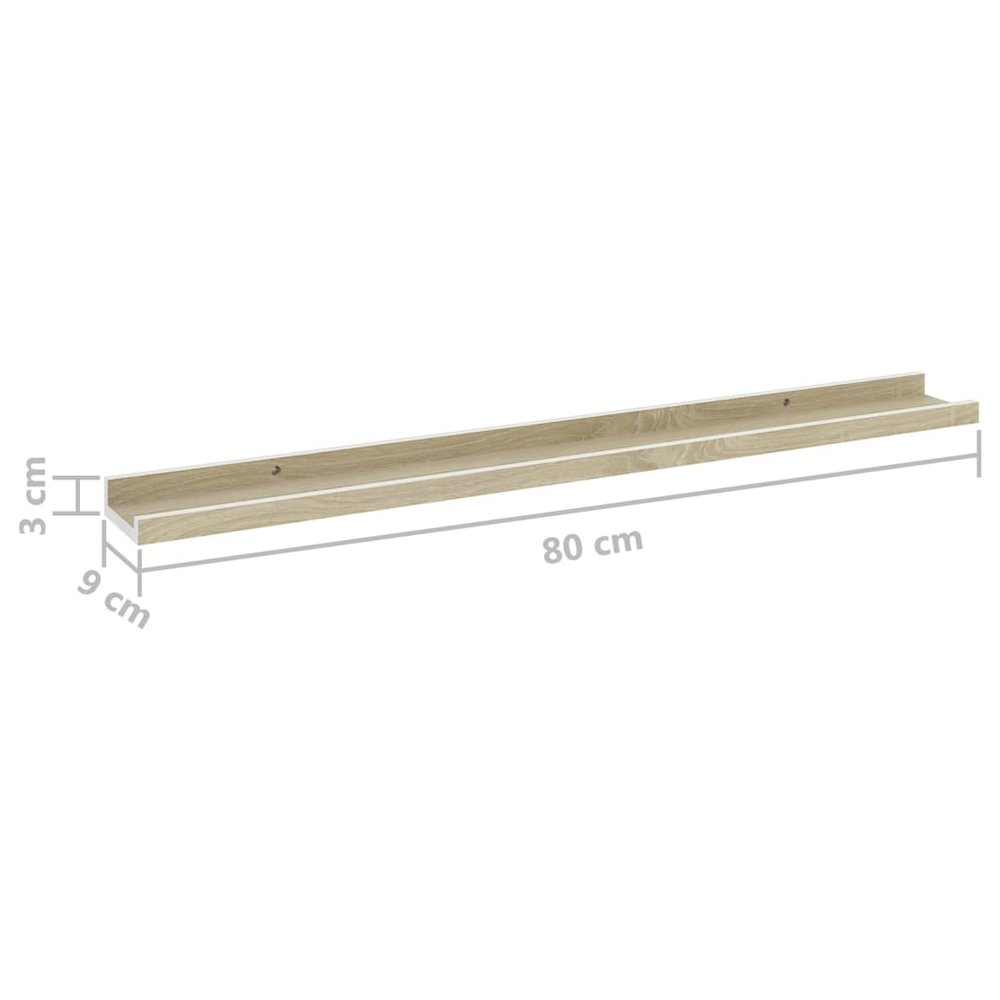 Wall Shelf Set of 2 White and Sonoma Oak MDF 31.5 x 3.5 x 1.2 in. Picture 9