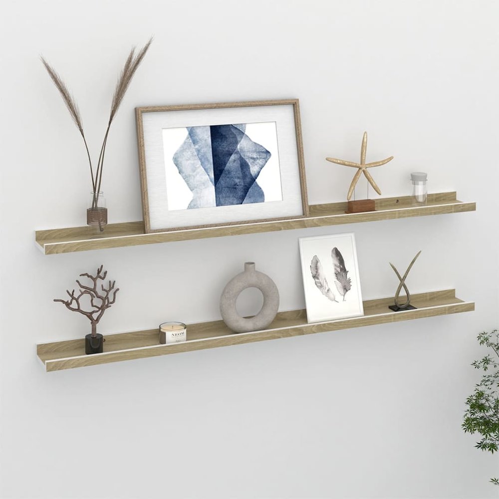Wall Shelf Set of 2 White and sonoma oak. Picture 1