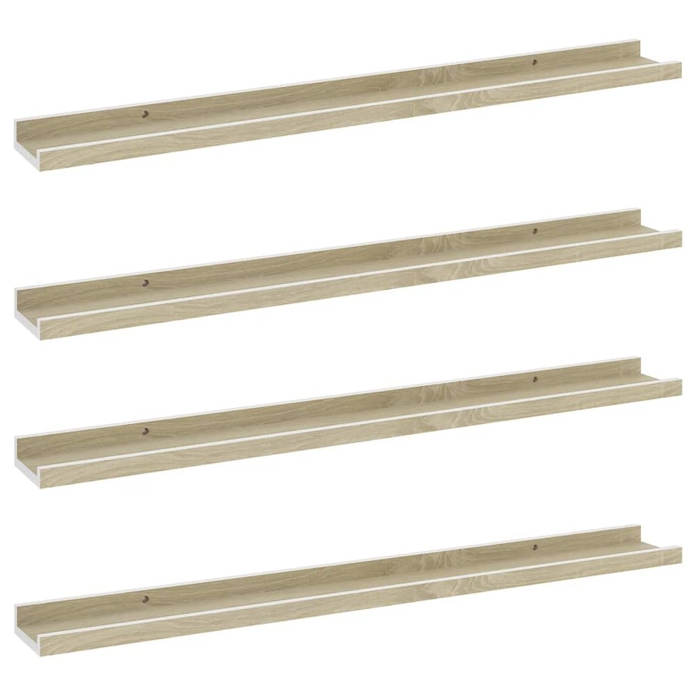Wall Shelf Set of 4 White and Sonoma Oak MDF Medium. Picture 2