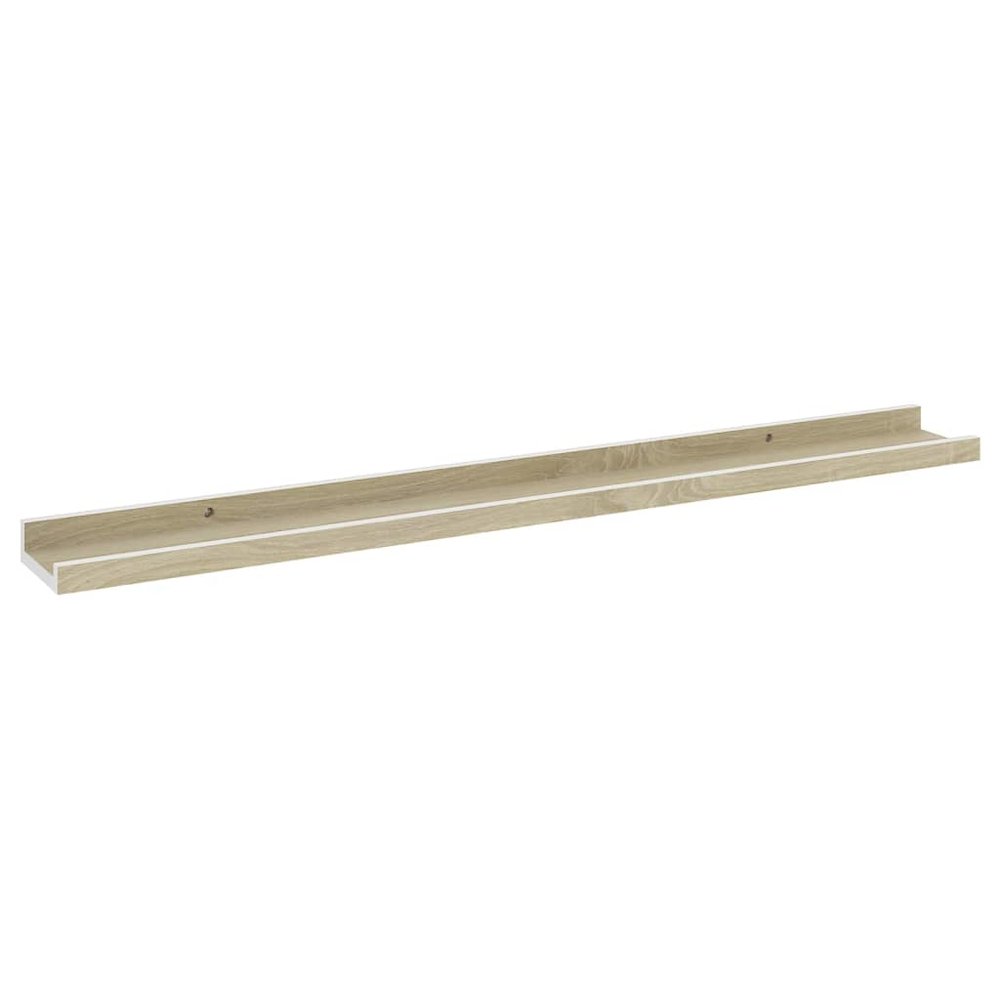 Wall Shelf Set of 4 White and Sonoma Oak MDF Medium. Picture 4