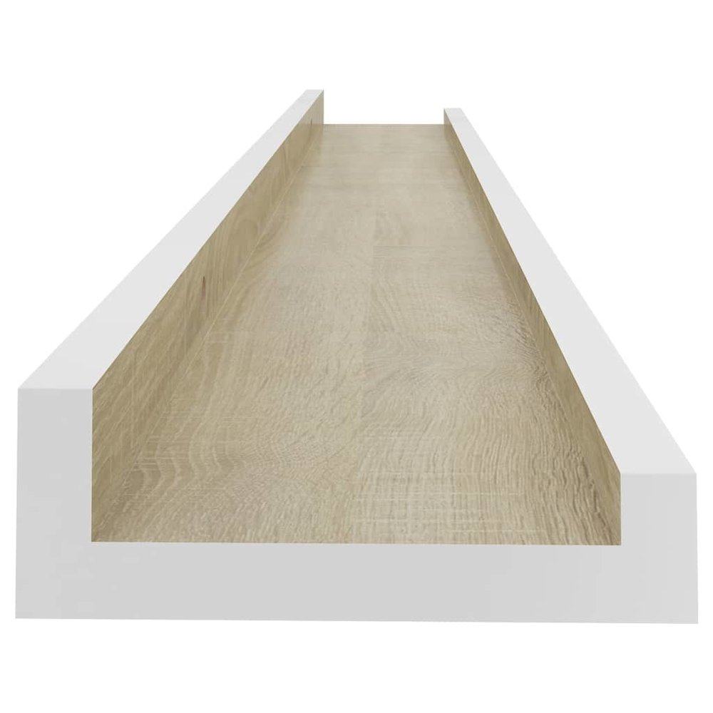 Wall Shelf Set of 4 White and Sonoma Oak MDF Medium. Picture 6