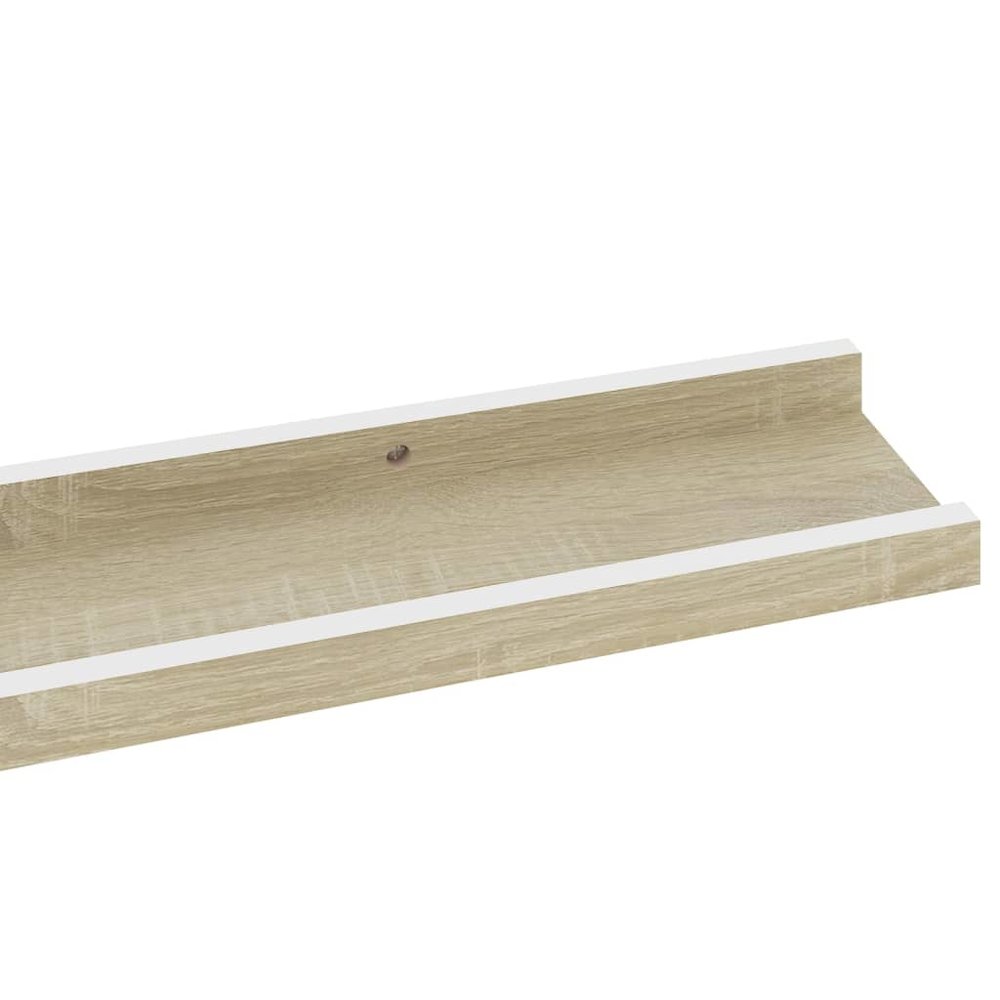 Wall Shelf Set of 4 White and Sonoma Oak MDF Medium. Picture 7
