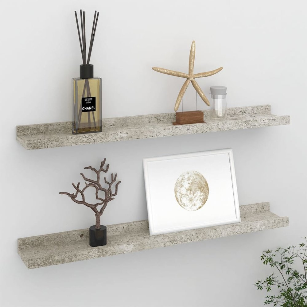 Wall Shelf Set of 2 Concrete grey MDF 23.6x3.5x1.2 in. Picture 1