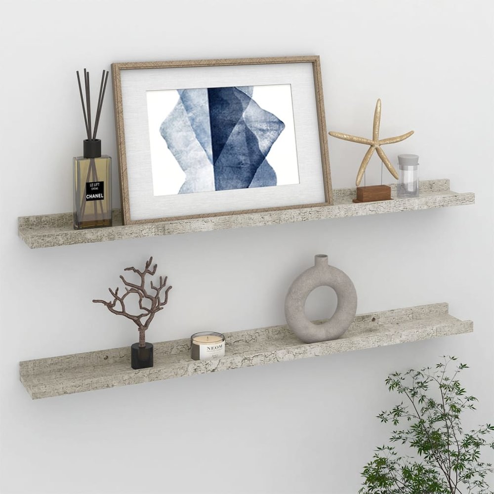 Wall Shelf Set of 2 Concrete Gray MDF 31.5 x 3.5 x 1.2 in. Picture 1