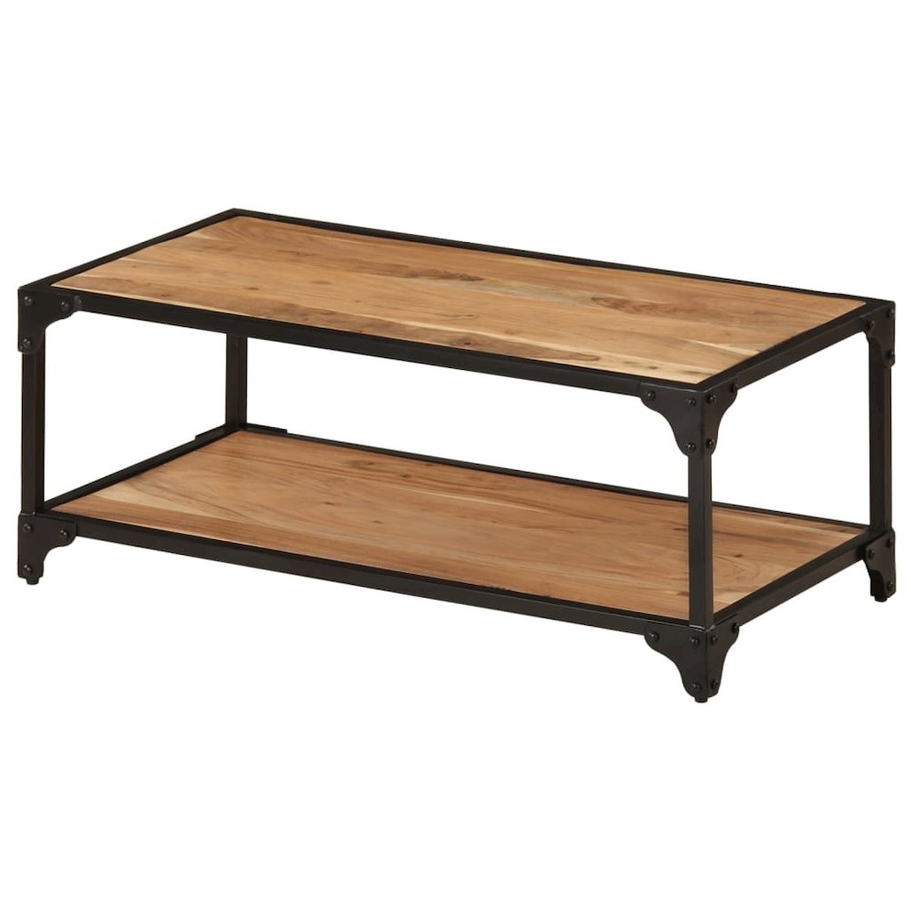 Coffee Table Natural Brown Solid Acacia Wood, Powder-Coated Iron. Picture 1