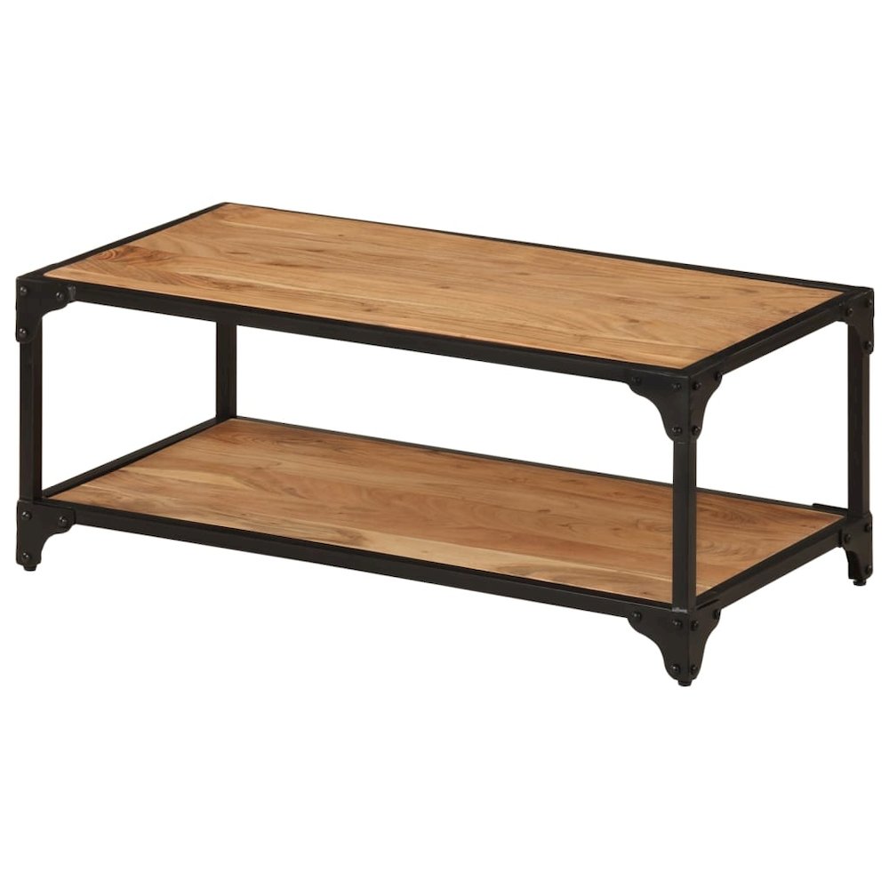 Coffee Table Natural Brown Solid Acacia Wood, Powder-Coated Iron. Picture 11