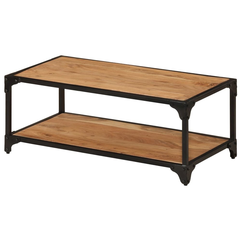 Coffee Table Natural Brown Solid Acacia Wood, Powder-Coated Iron. Picture 12