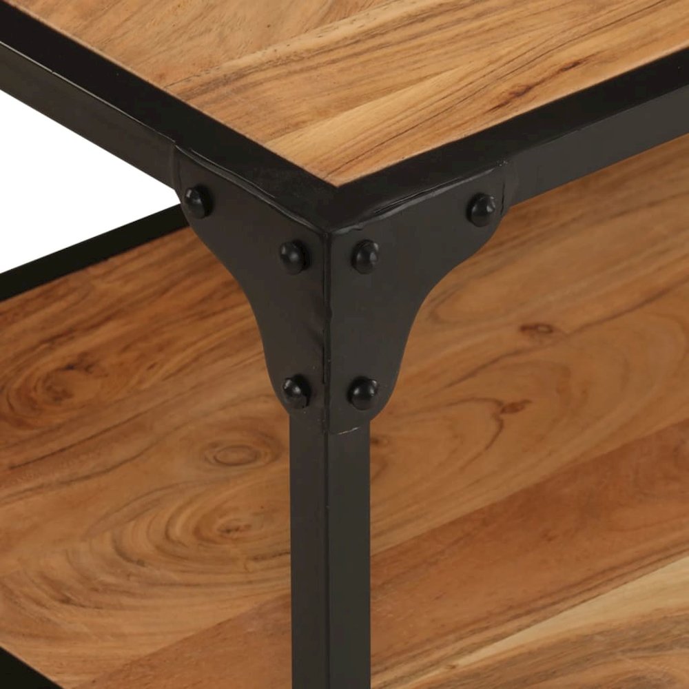 Coffee Table Natural Brown Solid Acacia Wood, Powder-Coated Iron. Picture 6