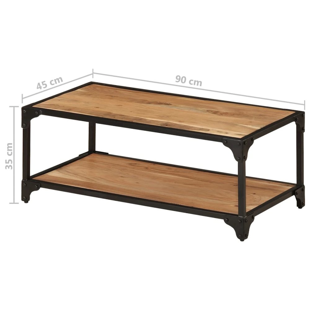 Coffee Table Natural Brown Solid Acacia Wood, Powder-Coated Iron. Picture 8