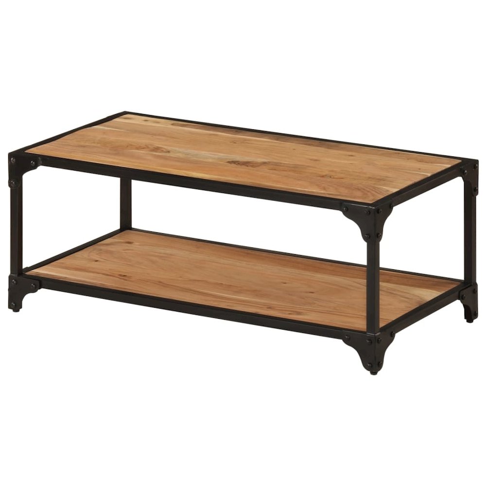 Coffee Table Natural Brown Solid Acacia Wood, Powder-Coated Iron. Picture 9