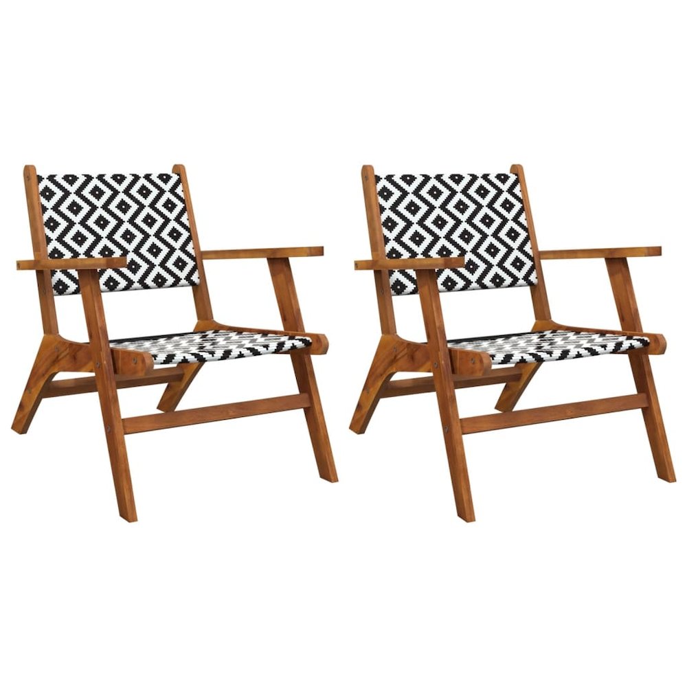 Garden Chair Brown and Black Solid Acacia wood, poly rattan. Picture 2