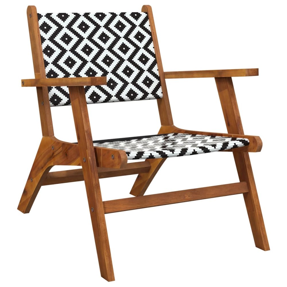 Garden Chair Brown and Black Solid Acacia wood, poly rattan. Picture 3