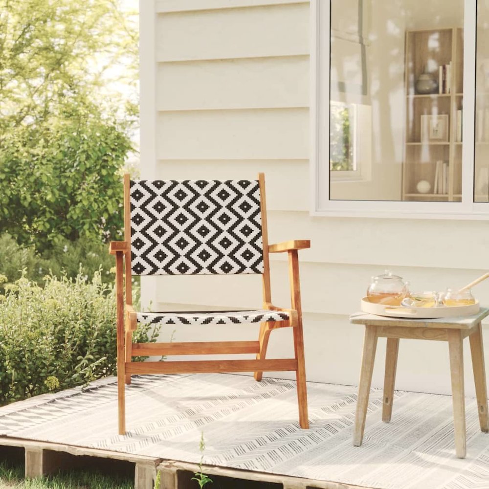 Garden Chair Brown and Black Solid Acacia wood, poly rattan. Picture 4