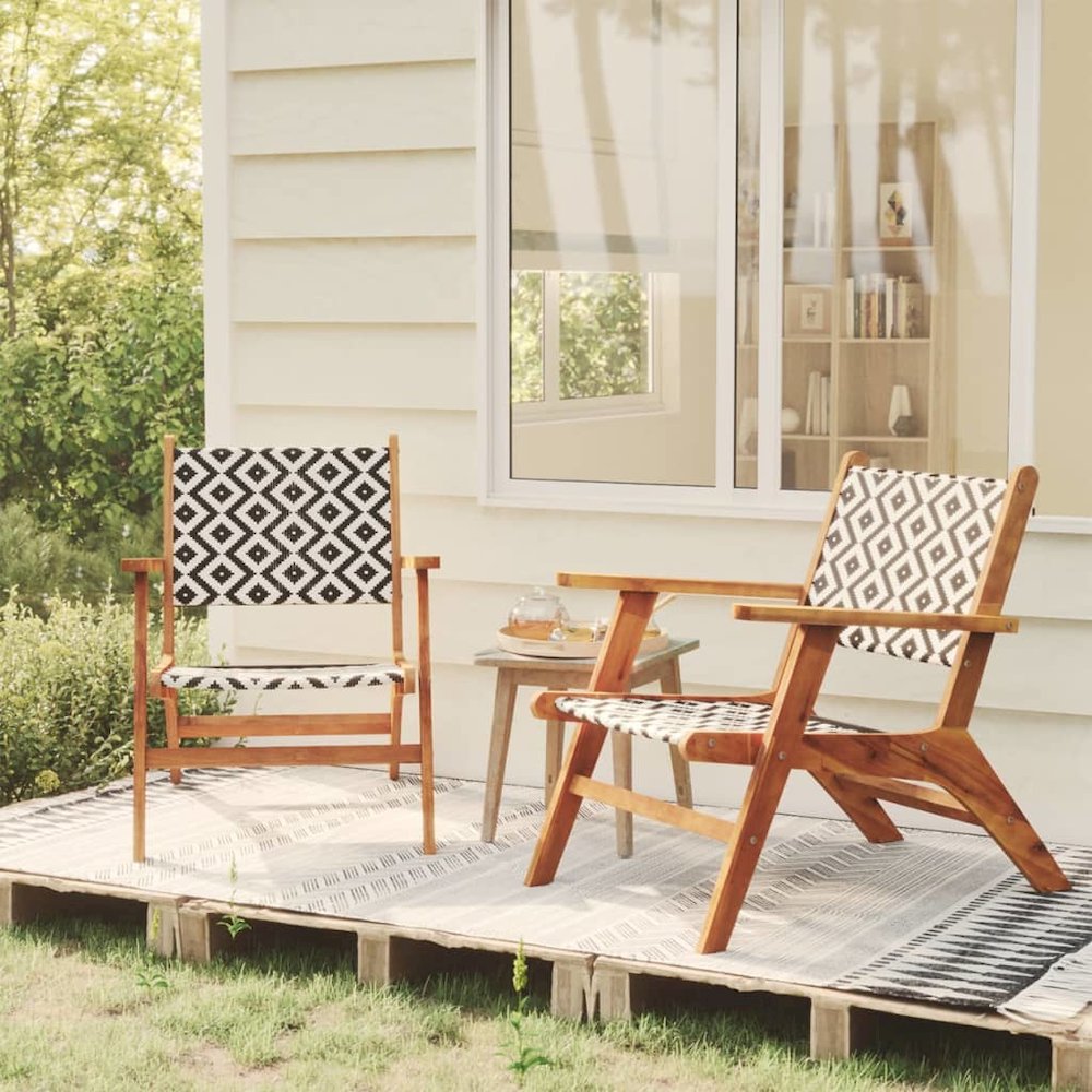 Garden Chair Brown and Black Solid Acacia wood, poly rattan. Picture 1