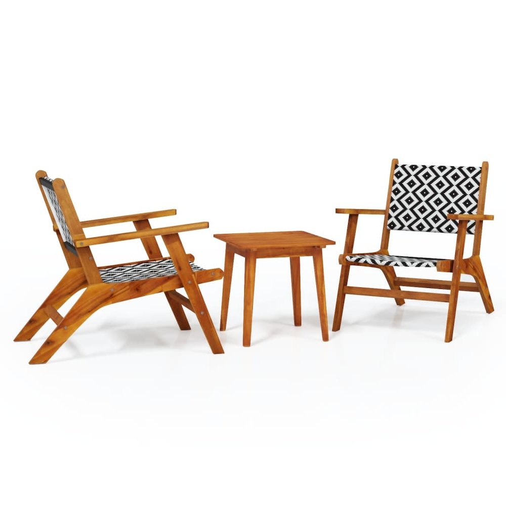 Bistro Set Natural Wood and Black Solid Acacia wood, Poly Rattan. Picture 2