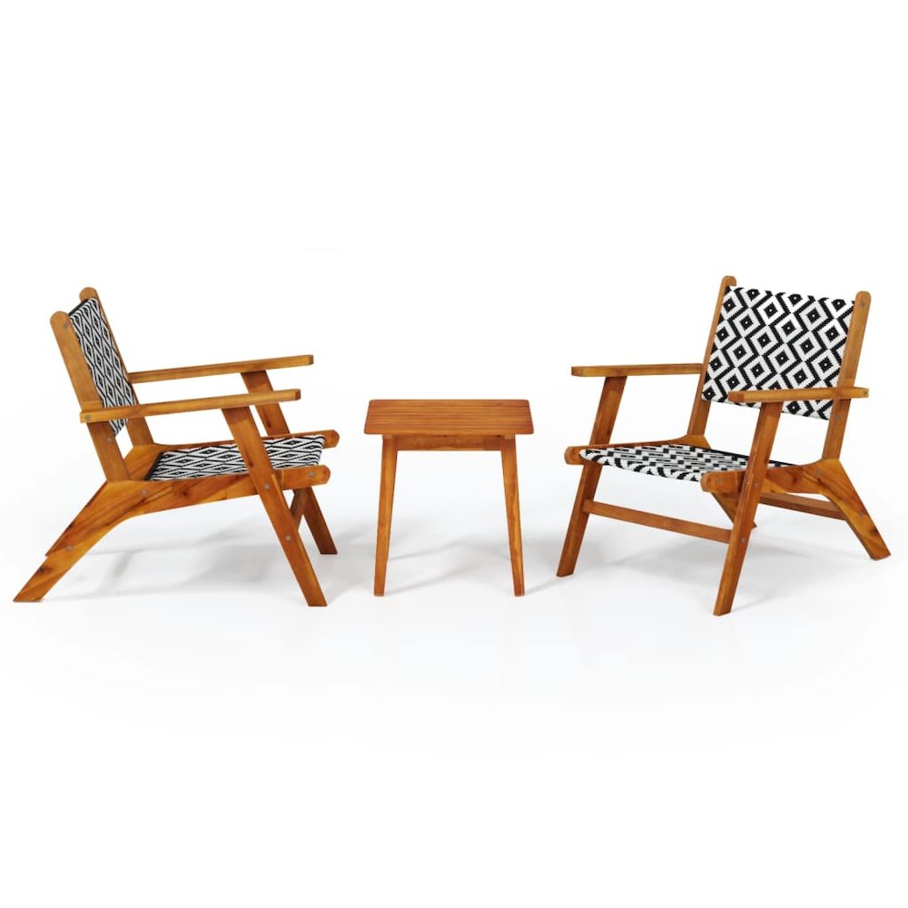 Bistro Set Natural Wood and Black Solid Acacia wood, Poly Rattan. Picture 3