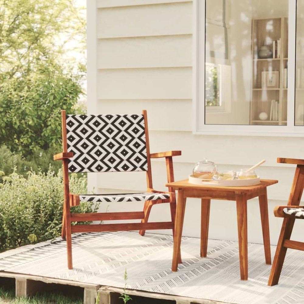 Bistro Set Natural Wood and Black Solid Acacia wood, Poly Rattan. Picture 4