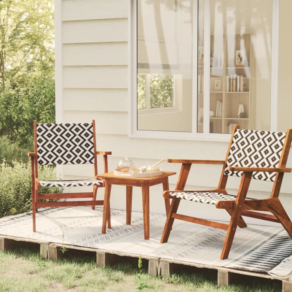 Bistro Set Natural Wood and Black Solid Acacia wood, Poly Rattan. Picture 1