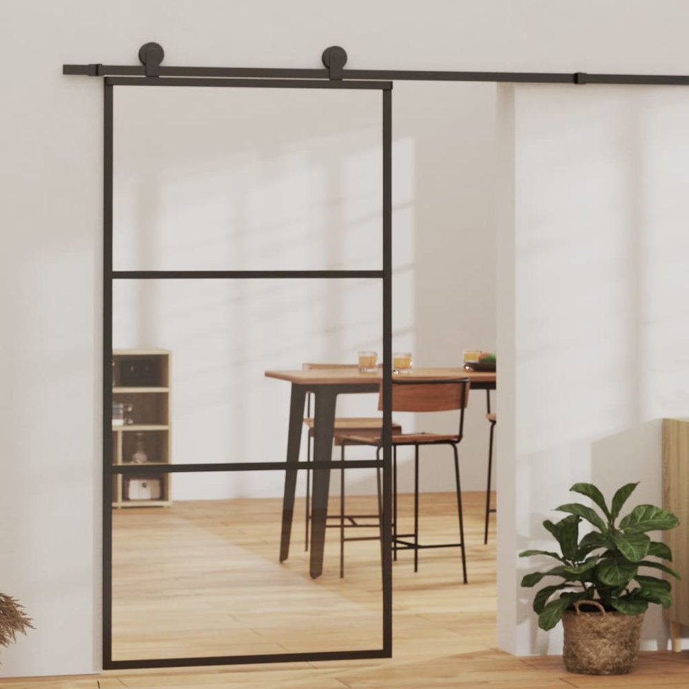 Sliding Door ESG Glass and Aluminum 40.2"x80.7" Black. Picture 1