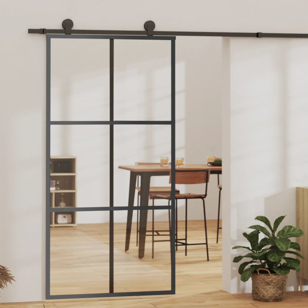 Sliding Door ESG Glass and Aluminum 40.2"x80.7" Black. Picture 3