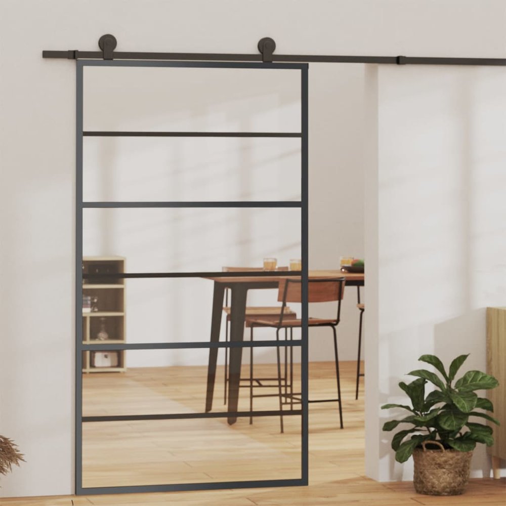 Sliding Door ESG Glass and Aluminum 40.2"x80.7" Black. Picture 1