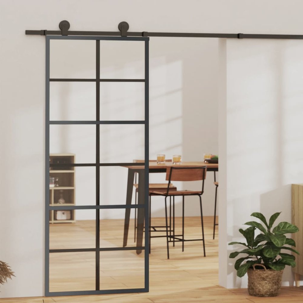 Sliding Door ESG Glass and Aluminum 29.9"x80.7" Black. Picture 1