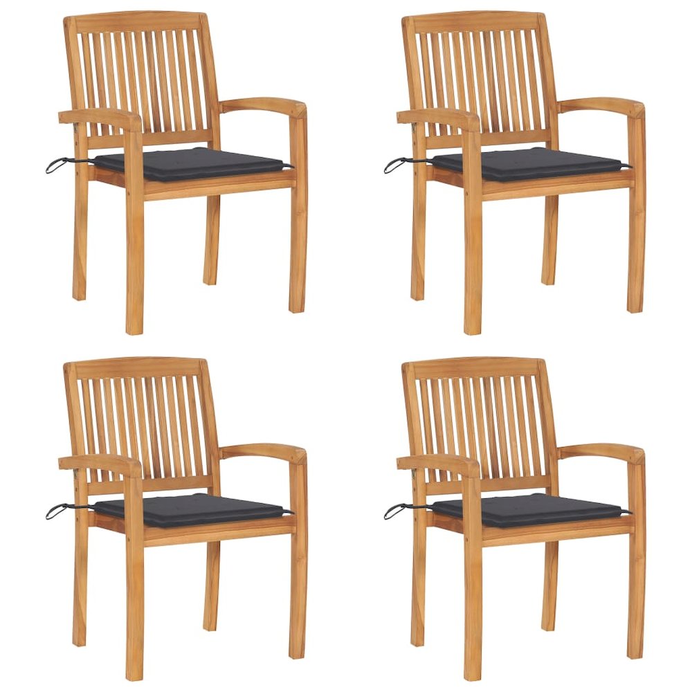 Garden Chair Set of 4 Natural wood Solid teak wood Medium. Picture 1