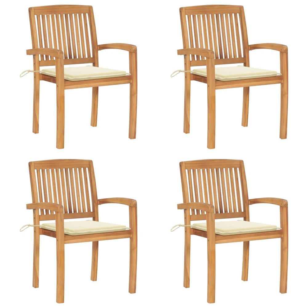 Stacking Patio Chairs with Cushions 4 pcs Solid Teak Wood. Picture 1