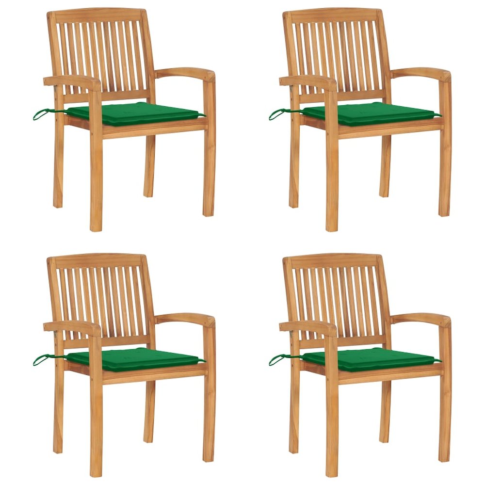 Stacking Patio Chairs with Cushions 4 pcs Solid Teak Wood. Picture 1