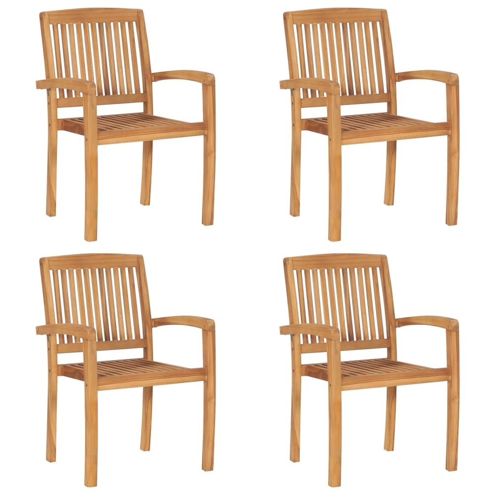 Stacking Patio Chairs with Cushions 4 pcs Solid Teak Wood. Picture 2