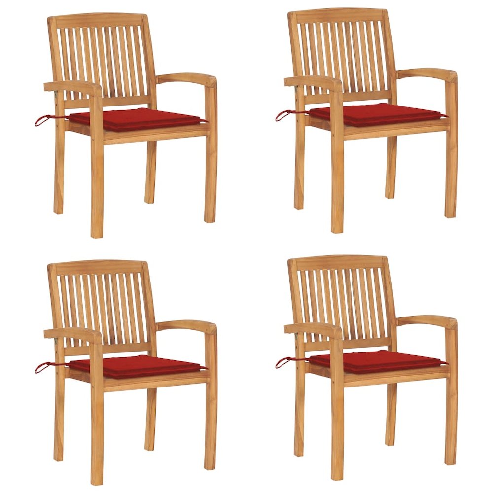 Stacking Patio Chairs with Cushions 4 pcs Solid Teak Wood. Picture 1