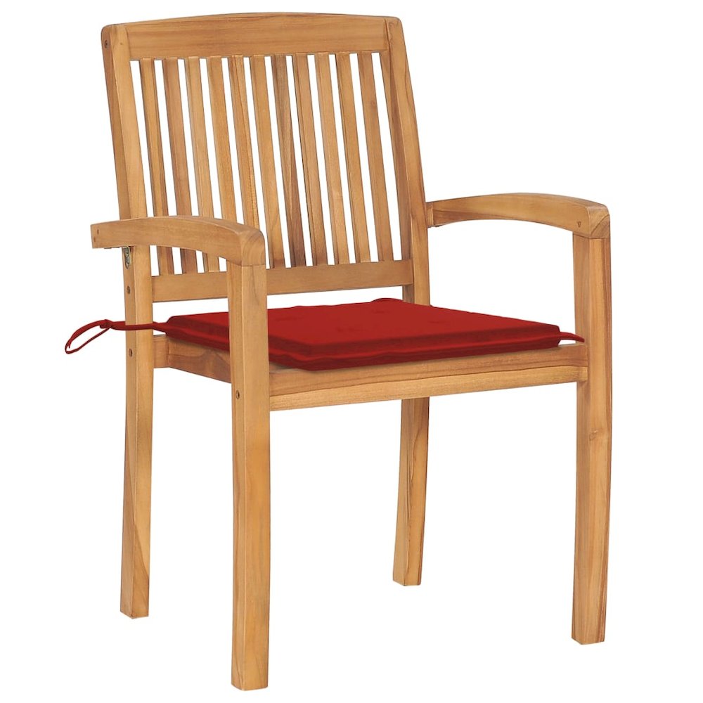 Stacking Patio Chairs with Cushions 4 pcs Solid Teak Wood. Picture 3
